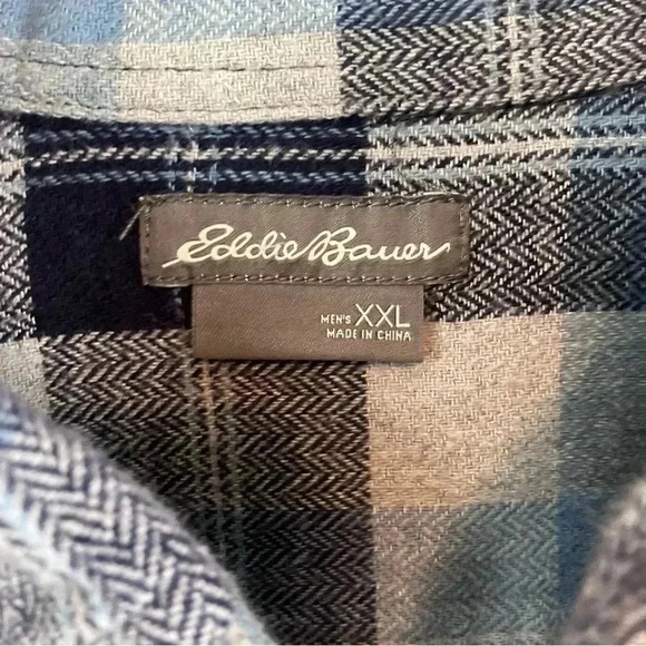 EDDIE BAUER blue heavy cotton plaid flannel button down shirt MEN'S SIZE XXL - Picture 2 of 7